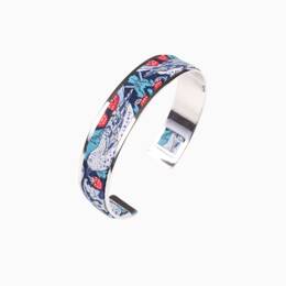 Bracelet laiton argenté - Liberty Strawberry Thief bleu turquoise