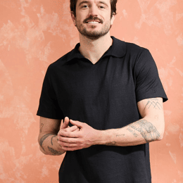 Polo lin/coton - Noir - Homme