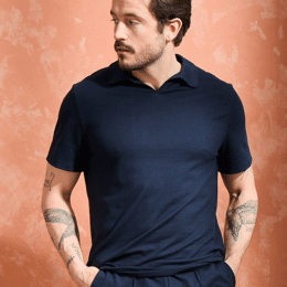 Polo lin/coton - Marine - Homme
