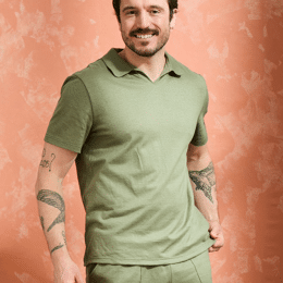 Polo lin/coton - Kaki - Homme