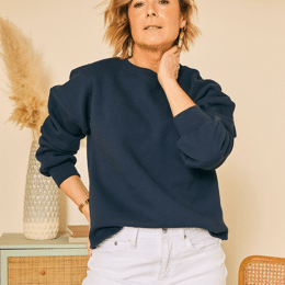 Sweat manches ballon - Marine - Femme