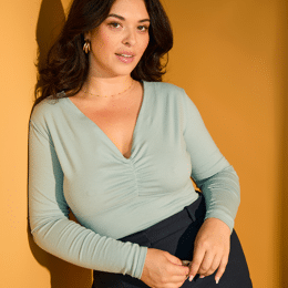 Body décolleté froncé - manches longues - Givré - Femme