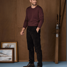 Pull col rond 100% Laine Mérinos - Chocolat - Homme