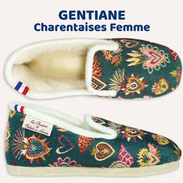 GENTIANE Charentaises Femme Jacquard satiné Semelle feutre laine