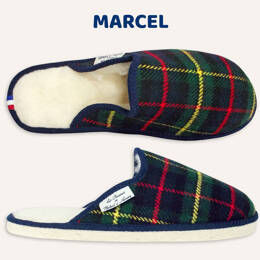 MARCEL Mules Homme Motif écossais Semelle feutre laine