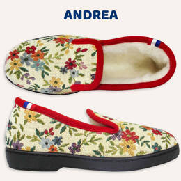 ANDREA Charentaises Femme Tout confort Jacquard fleuri Semelle élastomère