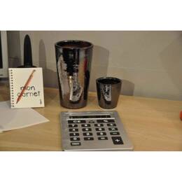 Petit vase déco design allongé uni et brillant gris anthracite - I - Poterie