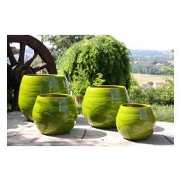Pot en terre cuite rond et large en forme de U Cancale - Vert Bambou