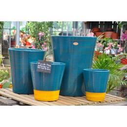 Pot artisanal cuvier haut en forme de V Sydney Vert canard et Jaune - Poterie