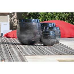 Pot haut forme ovale motif toile de jute gris anthracite effet