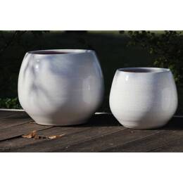 Pot rond large en terre cuite forme U blanc marbre - Cancale Faïence