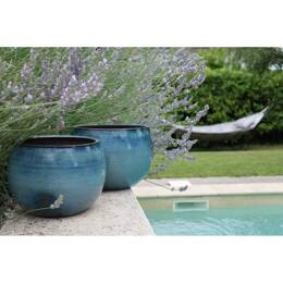Pot rond à double rebord nuances de bleu - Liseré Blue Wave
