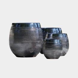 Pot haut forme ovale motif toile de jute Inca gris anthracite effet