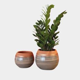 Pot en terre cuite rond et large en forme de U Gris Nude - Cancale