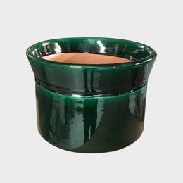 Vase droit artisanal cylindrique à col évasé vert sapin profond et br