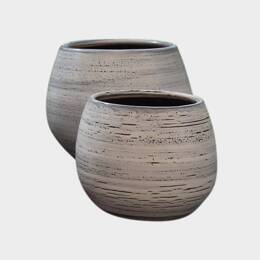 Pot en terre cuite rond et large en forme de U Cancale gris Graphique - Poterie