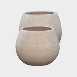Pot en terre cuite rond et large en forme de U Cancale blanc Faïence