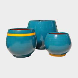 Pot rond large et profond sur plateforme Bahia bleu ciel vert canard