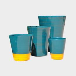 Pot artisanal cuvier haut forme en V Sydney vert canard et jaune - Poterie