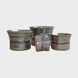 Vase droit artisanal cylindrique col évasé Moreï gris et kaki Jungle