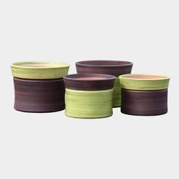 Vase Droit Artisanal Cylindrique Col Evasé Moreï Marron & Vert Terre  - Poterie