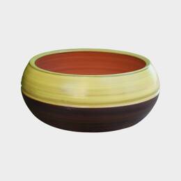 Pot Bas et Large Forme Coupe ou Vasque Ronde Mélilo Marron Mat Vert