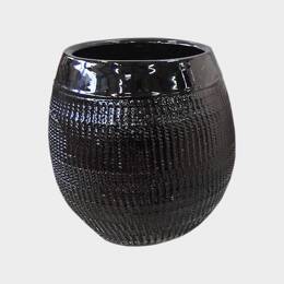 Pot haut forme ovale motif toile de jute Inca Noir et Blanc Yin et