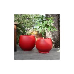 Pot rond large et profond sur plateforme Rouge Mat - Bahia Intrigue - Poterie