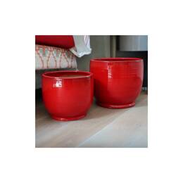 Pot droit sur pied - Bouquet rouge Coquelicot - Poterie