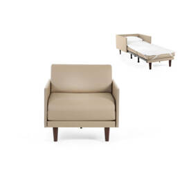 Fauteuil lit Français 1 Place PACHA 80 MEDIUM accoudoirs amovibles CUIR - Beige Mastic 0809   - Likoolis
