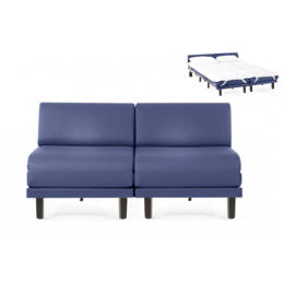 Canapé lit Français 2 Places ROLLER DUO 140 SMALL sans accoudoirs CUIR - Bleu 0857 - Likoolis