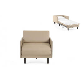 Fauteuil lit Français 1 Place ROLLER 70 MEDIUM accoudoirs amovibles CUIR - Beige Mastic 0809   - Likoolis