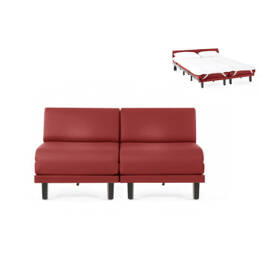 Canapé lit Français 2/3 Places ROLLER DUO 160 SMALL sans accoudoirs Cuir-artificiel / ROUGE - Combi - ROUGE - Likoolis