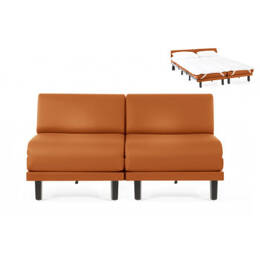 Canapé lit Français 2/3 Places ROLLER DUO 160 SMALL sans accoudoirs CUIR - Orange 0837 - Likoolis