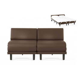 Canapé lit Français 2/3 Places ROLLER DUO 160 SMALL sans accoudoirs CUIR - Taupe marron 0813 - Likoolis