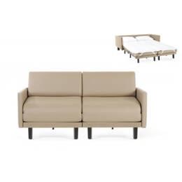 Canapé lit Français 2 Places ROLLER DUO 140 LARGE accoudoirs amovibles CUIR - Beige Mastic 0809   - Likoolis