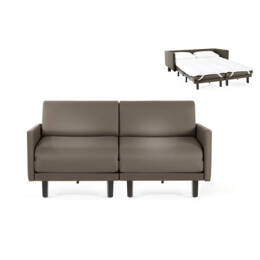 Canapé lit Français 2 Places ROLLER DUO 140 LARGE accoudoirs amovibles CUIR - Gris 0819 - Likoolis