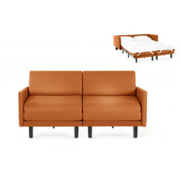 Canapé lit Français 2/3Places ROLLER DUO 160 LARGE accoudoirs amovibles CUIR - Orange 0837 - Likoolis