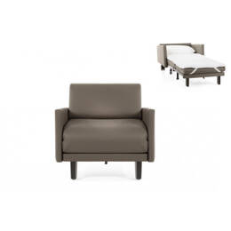 Fauteuil lit Français 1 Place ROLLER 80 LARGE accoudoirs amovibles CUIR - Gris 0819 - Likoolis