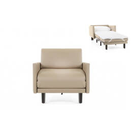 Fauteuil lit Français 1 Place ROLLER 80 LARGE accoudoirs amovibles CUIR - Beige Mastic 0809   - Likoolis
