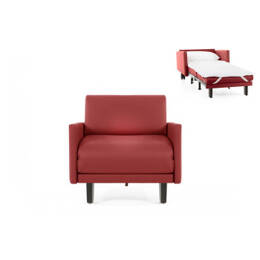 Fauteuil lit Français 1 Place ROLLER 80 LARGE accoudoirs amovibles CUIR - Rouge 0841 - Likoolis