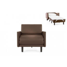 Fauteuil lit Français 1 Place ROLLER 80 LARGE accoudoirs amovibles CUIR - Taupe marron 0813 - Likoolis