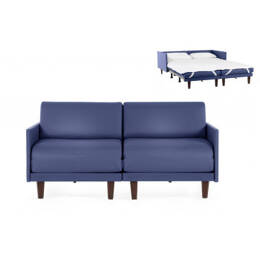 Canapé lit Français 2 places PACHA DUO 140 MEDIUM accoudoirs amovibles CUIR - Bleu 0857 - Likoolis