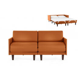 Canapé lit Français 2 places PACHA DUO 140 MEDIUM accoudoirs amovibles CUIR - Orange 0837 - Likoolis