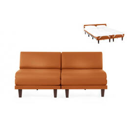 Canapé convertible Français 2places PACHA DUO 140 SMALL sans accoudoirs CUIR - Orange 0837 - Likoolis