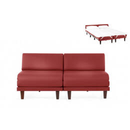 Canapé convertible Français 2places PACHA DUO 140 SMALL sans accoudoirs CUIR - Rouge 0841 - Likoolis