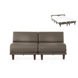 Canapé convertible Français 2places PACHA DUO 160 SMALL sans accoudoirs Cuir-artificiel / GRIS CLAIR  - COMBI - PIERRE - Likoolis