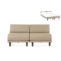 Canapé convertible Français 2places PACHA DUO 160 SMALL sans accoudoirs CUIR - Beige Mastic 0809   - Likoolis