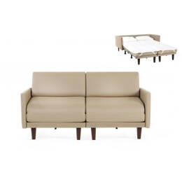 Canapé lit Français 2/3places PACHA DUO 140 LARGE accoudoirs amovibles CUIR - Beige Mastic 0809   - Likoolis