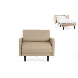 Fauteuil lit Français 1 Place PACHA 80 LARGE accoudoirs amovibles CUIR - Beige Mastic 0809   - Likoolis